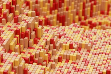 Obraz premium Red and yellow voxel canyons abstract 3D landscape