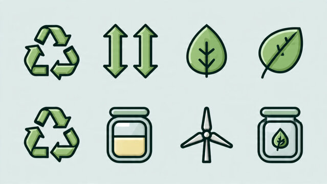 Eco-Friendly Recycling Symbols with Green Leaves and Wind Turbines for Sustainability