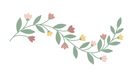 Fototapeta premium Delicate Floral Swirl with Small Flowers and Green Leaves