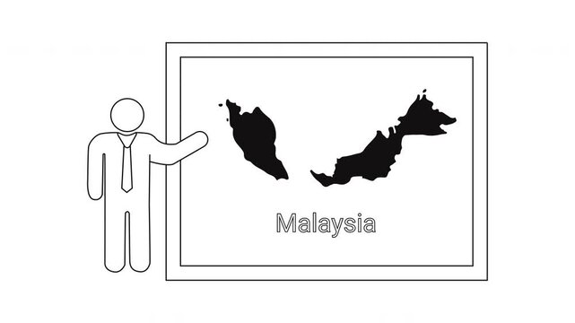 Teacher Presenting Malaysia Map on Whiteboard Illustration.