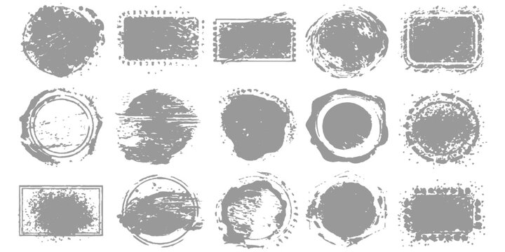 Set of grunge rubber stamps and hand-drawn sketch words and shapes with vintage frame vector labels, retro design borders, and doodle decorative stickers