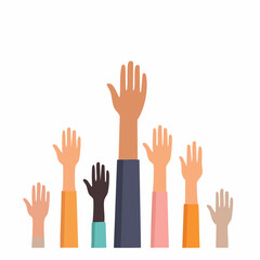 Fototapeta premium Diverse hands raised in unity colorful illustration