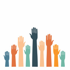 Fototapeta premium Colorful raised hands in different skin tones and colors