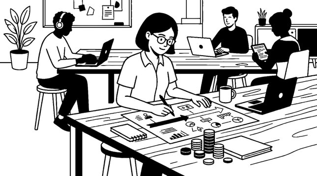 Creative team working in modern coworking space on business strategy