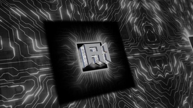 white color ai 3d text animation with motherboard data transfer hi tech design technology background