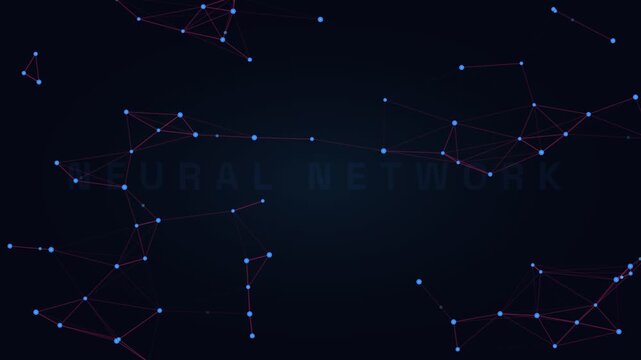 Abstract digital network background featuring glowing interconnected dots and lines on a dark blue backdrop, representing complex data connections and advanced technological systems for modern