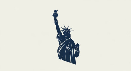 Navy Blue Statue of Liberty Silhouette Illustration Minimalist Logo on Cream Background © GONYONG