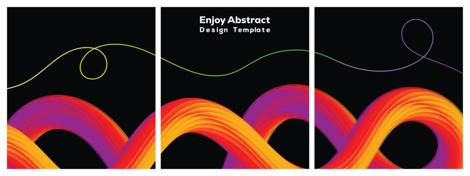 Abstract flowing ribbon design in vibrant gradient colors against a black background with thin wavy lines