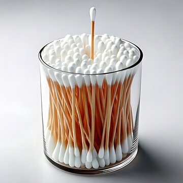 Q-tips, cotton swabs, and cotton buds on a white background