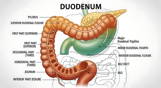 Human Duodenum Anatomy Illustration.