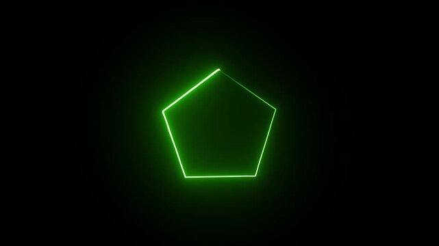 glowing neon pentagon icon green color with black background