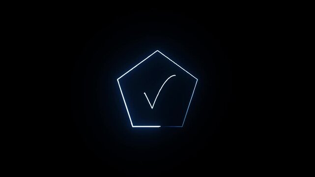 glowing neon blue color check mark animation icon tick sign accept select confirm correct agree animated on black background