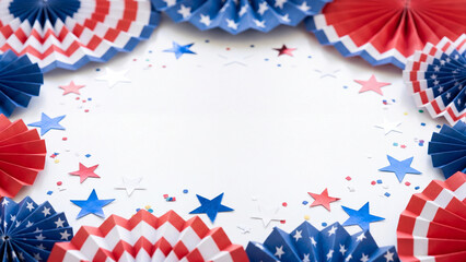 Fototapeta premium Patriotic party border backdrop for Fourth of July greeting cards, summer celebration banners, event invitations, and holiday marketing
