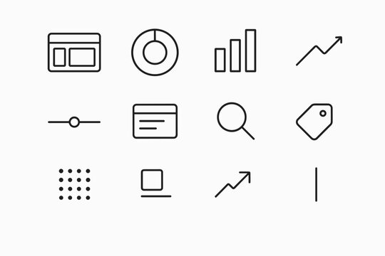 Analytics Icon Set. Analytics interface components. Line outline icon set of Analytics interface components: