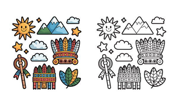 peru inti raymi sun festival doodle sticker icon set colorful vector
