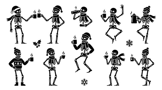 Group of dancing skeletons celebrating.