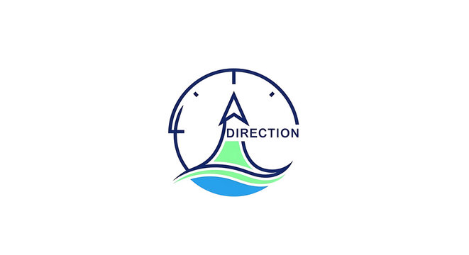 Sleek vector logo with a compass, upward arrow, and 'DIRECTION', symbolizing clear guidance, strategic navigation, and forward progress for businesses and exploration
