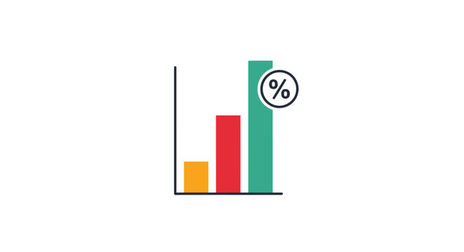 A colorful bar graph illustration showing statistics with percentage Volk  