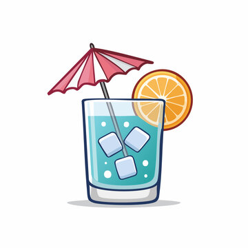 Cartoon Blue Cocktail with Orange Slice and Umbrella