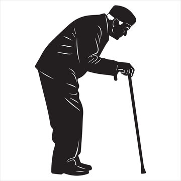 Silhouette of an elderly man with a cane walking with a stoop old man old age silhouette