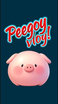 A cute, round, pink pig character with rosy cheeks sits below stylized text on a dark teal background, giving a playful and cheerful impression.