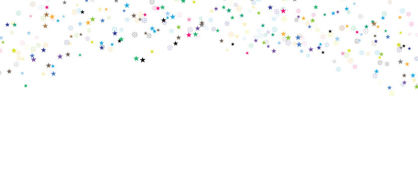 Colorful star and snowflake confetti on transparent background vector