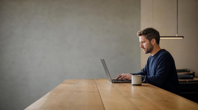 Man working on laptop in coworking space