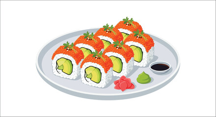 California roll sushi on a plate vector illustration © mdaburaihan