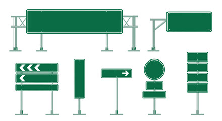 Set of blank green road and highway signs vector illustration © zaviera