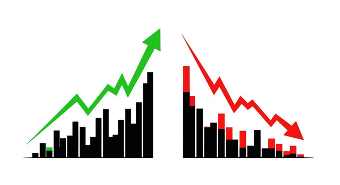 Stock Market Growth and Decline Bar Chart with Trend Arrows