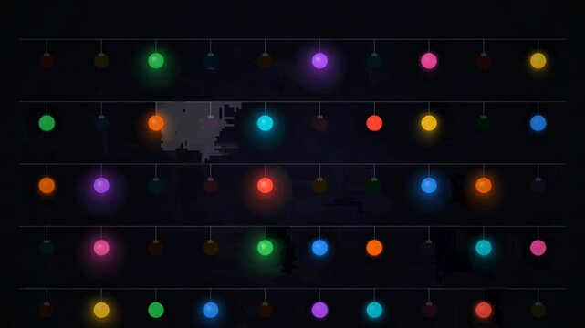 Colorful String Lights Twinkling on Dark Background Festive Holiday Decoration Loop