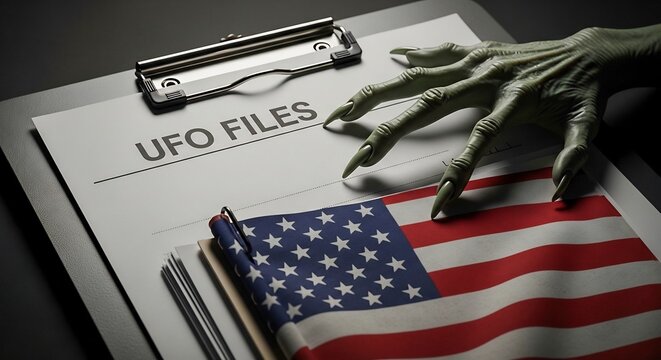 UFO Files Aliens Hand Top Secret Rubber Stamp Pressed Onto Classified Manila Document Folder