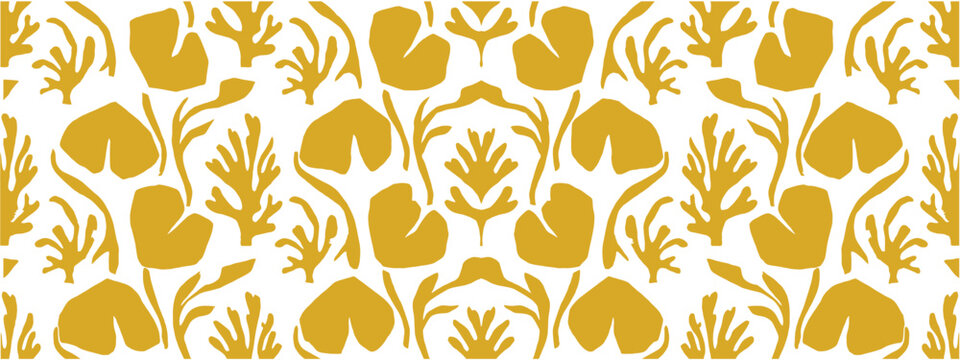 Seamless beige and gold seaweed seashell botanical pattern texture