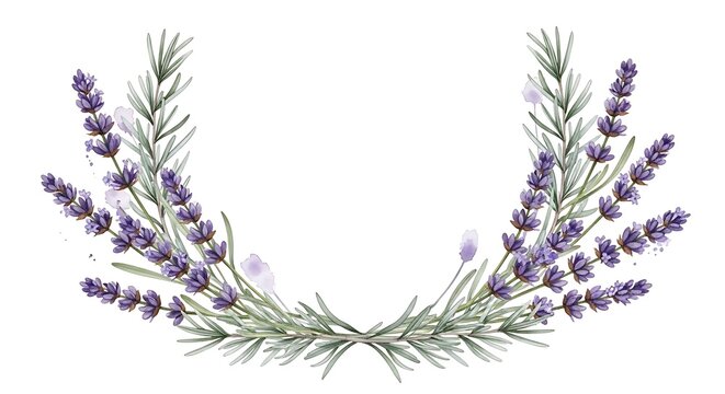 Beautiful watercolor lavender flower frame border isolated on white background
