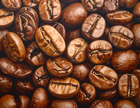 Close-up Macro View of Roasted Coffee Beans Background.