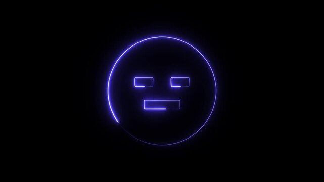 Neon blue emoticon face with glowing outline on black background