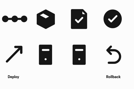 Continuous Delivery Icons. Continuous delivery workflow. Filled icon set of Continuous delivery workflow: