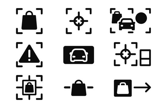 Object Detection Icons. Object detection UI. Filled icon set of Object detection UI: detected object, bounding