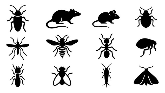 Pest and Vermin Silhouette Icons Set