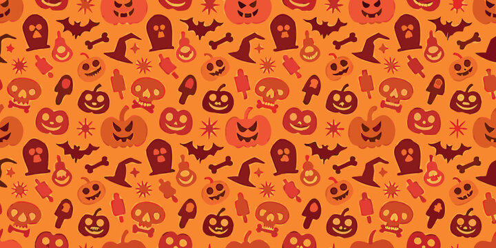 halloween pattern a seamless orange background with spooky icons