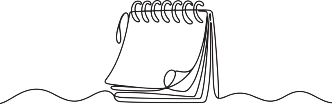 Loose-leaf calendar in one continuous line art vector illustration.one line Art icon drawing vector