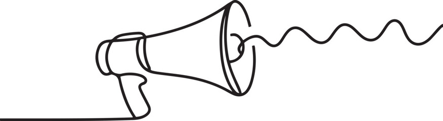 Fototapeta premium Megaphone shouting, one line drawing, announcement symbol.one line Art icon drawing vector