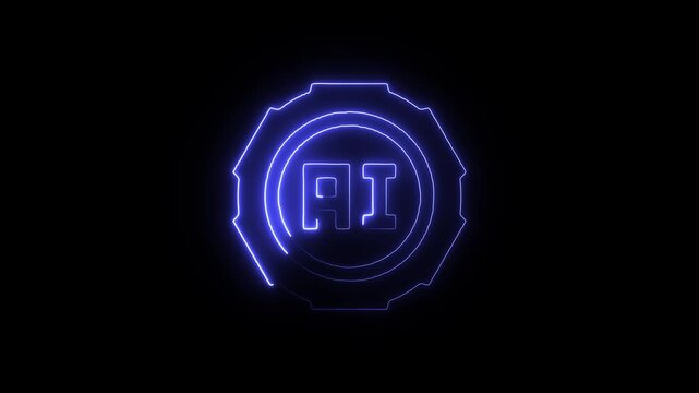 Neon blue ai logo on dark background with futuristic design elements and glowing effect