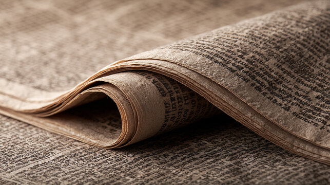 Vintage Newspaper Texture Close-Up: Wrinkled Newsprint for Background and Education