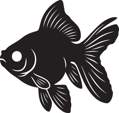 A cartoon vector illustration of a goldfish swimming underwater in a marine aquarium, capturing tropical sea life and aquatic nature with a beautifully designed fin
