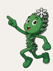 Fototapeta premium Cute cactus mascot running and pointing with snowflake decoration