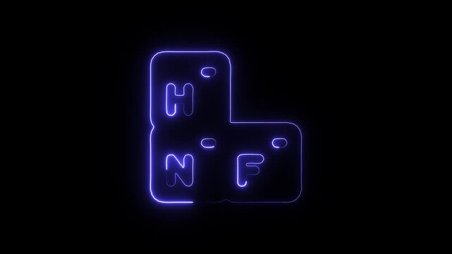 Neon blue chemical symbol on dark background