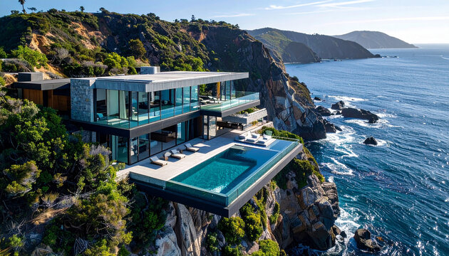 Modern cliffside mansion with infinity pool overlooking the ocean