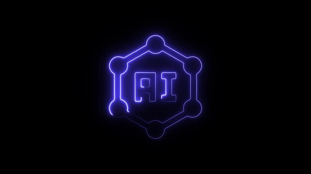 Neon blue ai logo on a black background with glowing effect