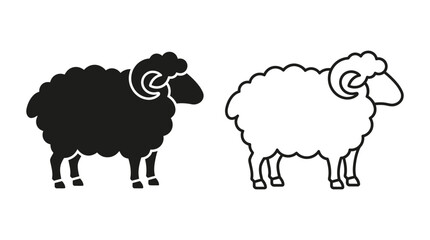 Obraz premium sheep silhouettes black and white outline drawing